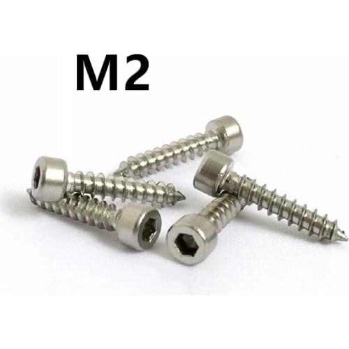 100pcs/lot M2x5/6/8/10/12/14/16mm Stainless Steel Cup Head Hexagonal Self-tapping Speaker Screw