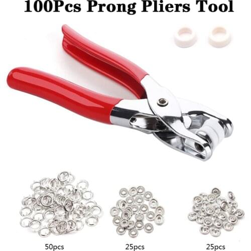 100Pcs Prong Pliers Ring Press Studs Snap Popper Fasteners 9.5mm DIY Hand Pressure Pliers Tool Kits for Baby Grows Shirts Jeans