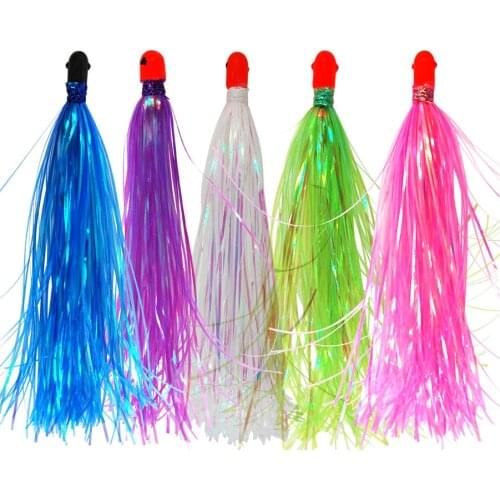 15pcs Mylar Flash Teaser Tail Jig Fishing Lure accessories with lead Head weights liftlike skirts for tuna jigging fishing