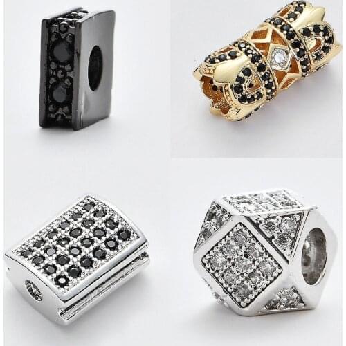 3pcs/lot Rhombic Geometric CZ Spacer Beads Wholesale Cube Square Copper Zirconia Beads Diy Jewelry Finding Supplies Vni and Mia