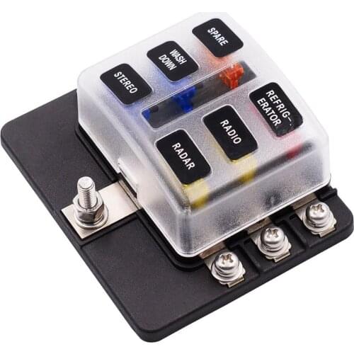 32V Plastic Cover Fuse Box Holder M5 Stud With LED Indicator Light 6 Ways Fuse Box With LED for Auto Boat Marine Trike