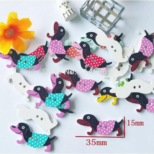 50PCs Wood Sewing Scrapbooking Button Pet dog Mixed Two Holes 15mm*35mm cartoons cloth buttons jewelry accessory zmk-0105