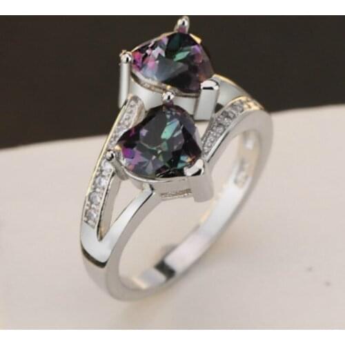 925 Silver Double Zircon Heart Ring Wedding Engagement Birthday Holiday Gift Silver Jewelry Wholesale