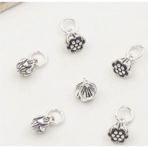 925 Sterling Silver Pretty Vintage Lotus Seed Design Cirlce Charms S925 Silver Stereo Decoration Dangle Pendant DIY Jewelry Make