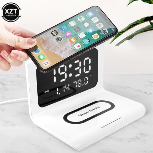 3 in1 Wireless Charger Phone Fast Wireless Charger Charging Pad LED Alarm Clock 10W Qi Fast Charge for Iphne 8 above and Samsung