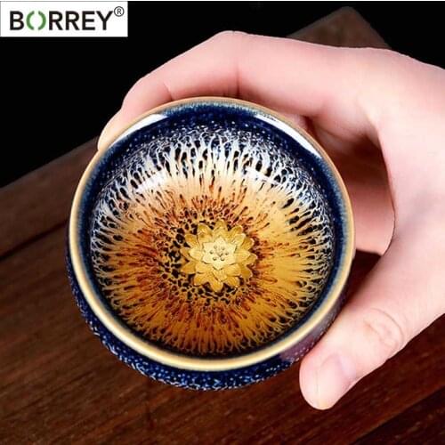 BORREY 60Ml Chinese Jianzhan Tea Cup Kung Fu Small Tea Cup Ceramic Color Changing Cup Porcelain Teaware Latte Cuisine Drinkware