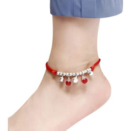 Handmade Classic Antique Red Thread Rope Anklet Lucky Beads Bracelet for Women Bring You Lucky Peaceful Adjustable size