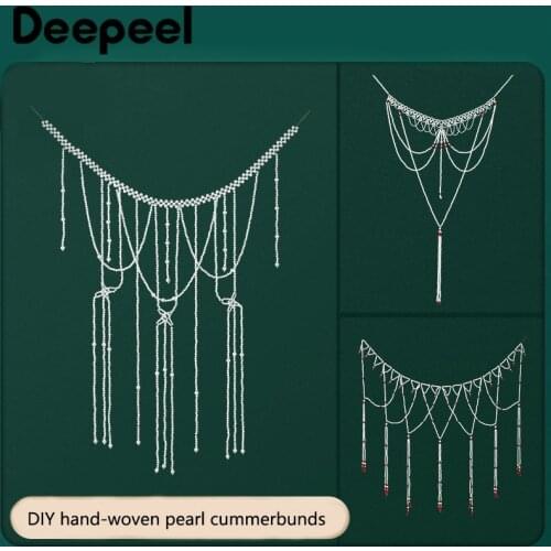 Deepeel 1pc 70cm Hanfu Ancient Style Waist Chain Cummerbunds Ong Tassels Pearl Decorative Corset Belt for Women Dress Jewelry