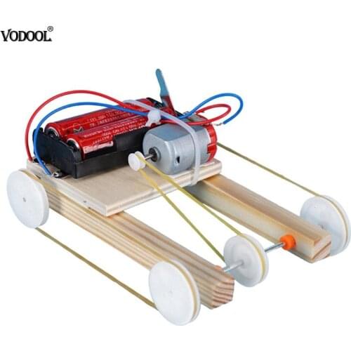 Wooden DIY Electric Pulley Four Wheel Drive Car Physic Science Assembly Model Kit Kids Educational Intelligence Teaching Gift
