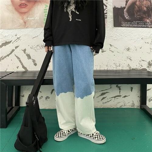 Tie-Dyed Black And White Jeans Y2K Big Pocket Trousers High Waist WomenS Denim Trousers WomenS Trousers Street Retro Overalls