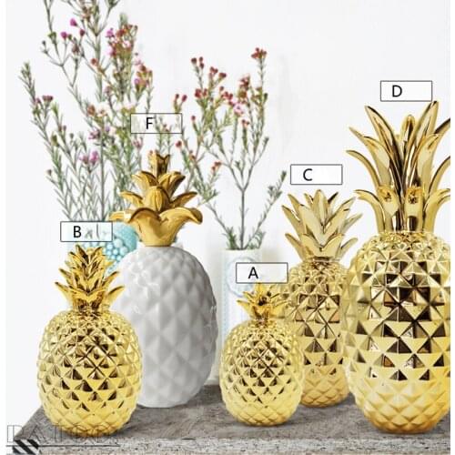 Creative White/Golden Ceramic Pineapple Figurines Handmade Crafts Feng Shui Plant Fruits Statues Home Decorations Accessories