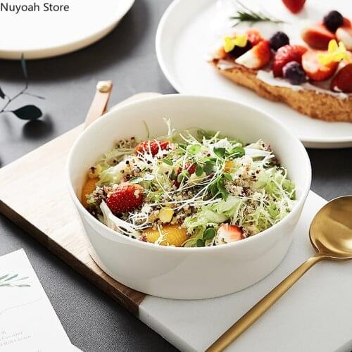 Pure White Ceramic Plate Bowl Home Nordic Vegetable and Fruit Salad Bowl Plate Dish Steak Plate Restaurant Storage Tableware