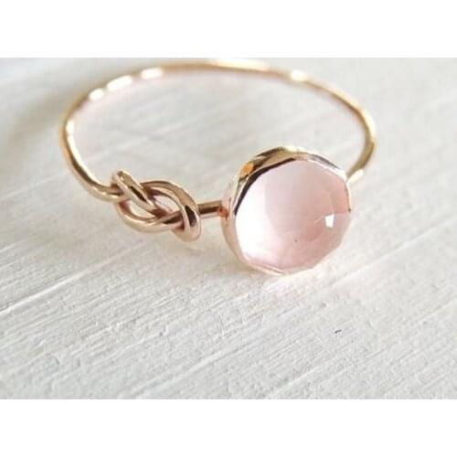 Huitan Romantic Rose Gold Color Ring Women Solitaire Pink Stone Princess Party Finger Accessories Fashion Jewelry Ring Cute Gift