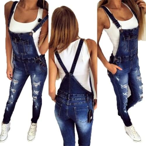 Casual Denim Jumpsuit Summer Ladies Long Pants Rompers Women Jumpsuit Overalls Ripped Jeans Strappy Off Shoulder Boyfriend Jeans