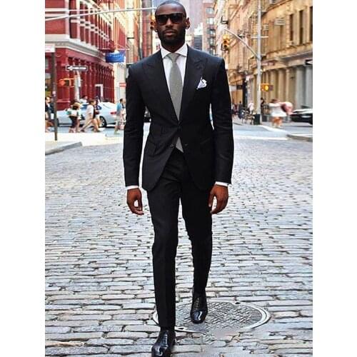 2Pieces Black Men Suits For Wedding Slim Fit male Suit Formal Casual Business Suits Men Custom Made Plus Size