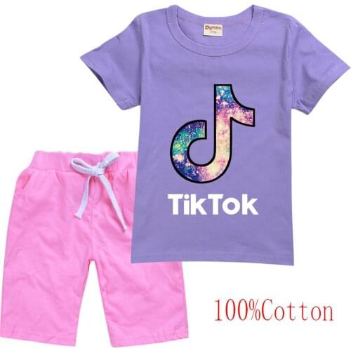 TIK TOK kids Summer Baby Clothes Set girls casual sport outfit children Clothes t shirt Suit