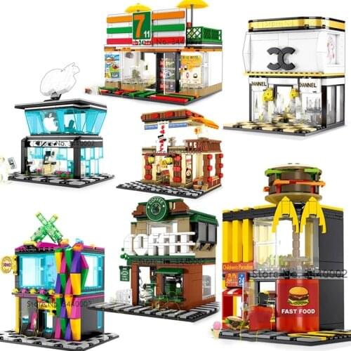 City Block Mini Street View Series Creator Fast Food Shop Market Friends Streetscape Sets Building Bricks Architecture Friends