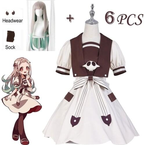 Toilet-bound Hanako-kun Anime Yashiro Nene Cosplay Costumes Long Wig Dress Headwears Brooch Halloween Christmas Party Uniform