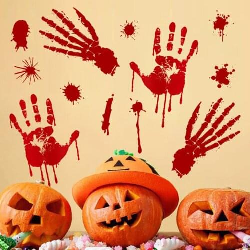 Creative Halloween Blood Hand Wall Sticker Home Decor Electrostatic Stickers Window Background Decoration Removable Ghost House