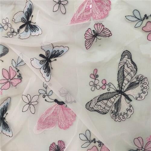 LASUI 1 yard New exquisite color butterfly soft mesh fabric embroidery DIY skirt accessories DIY fabric X0808