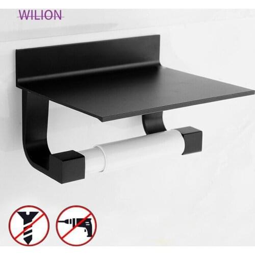 1pcs Matt Black Toilet Paper Holder Space Aluminum Material Bathroom Moible Phone Shelf Accessory Popular Used