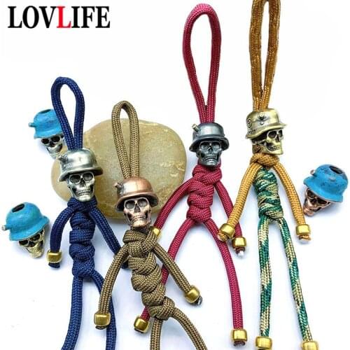 Copper German Soldiers Skull Warrior Knife Bead Keychains Pendants Brass Umbrella Rope DIY Hangings Accessories Paracord Jewelry