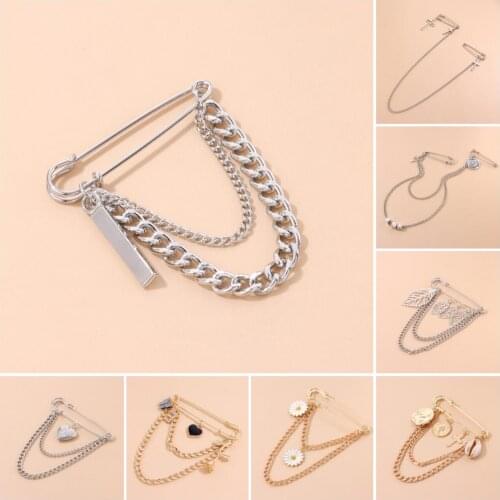 Fashion Temperament Simple Chain Brooch Retro Punk Men and Women Flower Lock Love Pin Pendant Accessories