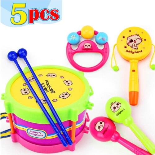 5pcs Learning Musical Instrument Kit Kids Toys HandBell Rattles Drum Toddler Playing Educational Toys for Kids Baby Games