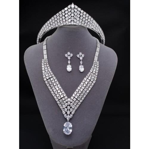 5A Cubic Zirconia Bridal Wedding Tiara and Necklace Earring Set Jewelry Sets for Women Accessories