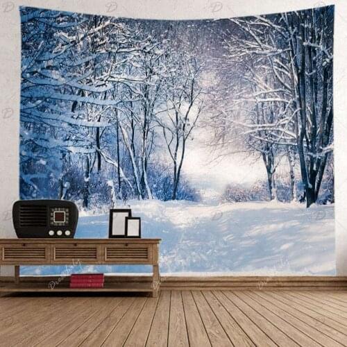 Snow Scenery Tapestry Wall Hanging Snow Forest Print Living Room Decor
