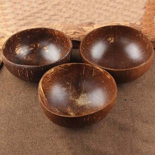 Natural Coconut Shell Bowl Spoon Craft Fruit Salad Noodle Rice Container Bowl Food Storage Wooden Tableware Decoration