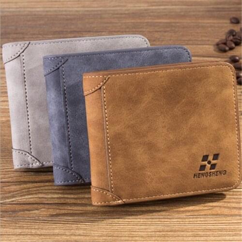 Bolsos Hombre New Mens Wallet Short Frosted Leather Wallet Retro Three Fold Vertical Wallet Youth Korean Multi-Card Wallet