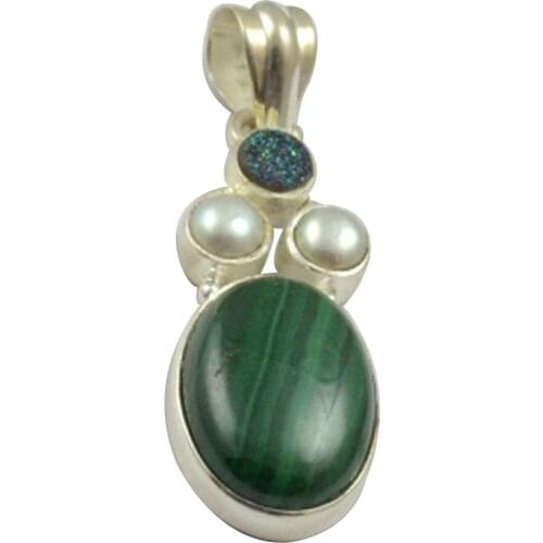 Lovegem Nature Malachite & Druzy Pendant 925 Sterling Silver, 42 mm, MHBAP4971