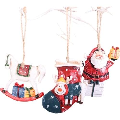 Christmas Resin Pendant Santa Claus Socks Elk Horse Christmas Drop Ornaments For Xmas Tree Decorations