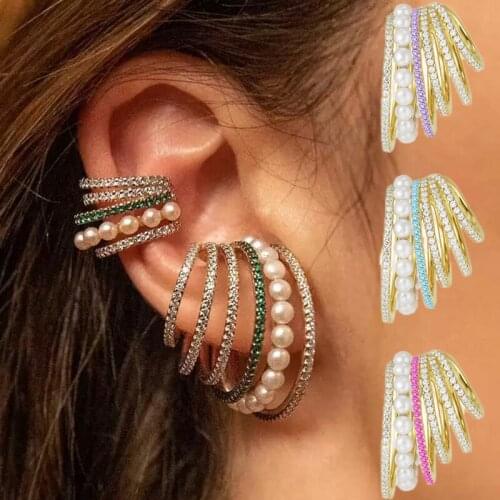 Pearl Crystal Multi-layer Earrings Clip Round Fake Piercing Ear Clip Color Fashion Trendy Jewelry Clip on Earrings for Women