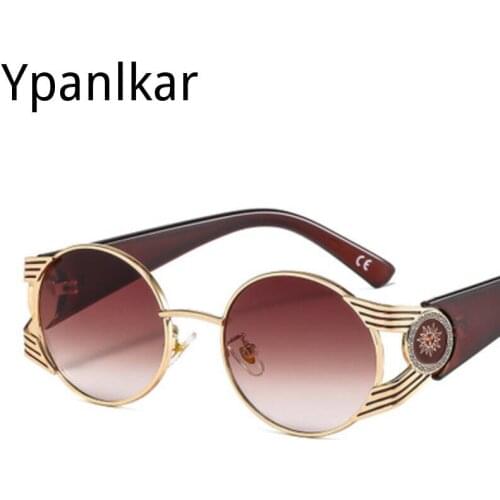 New Punk Round Sunglasses Women 2021 Vintage Metal Sun Glasses Sun Flower Decoration Eyewears Ocean Shades Eyeglasses Men