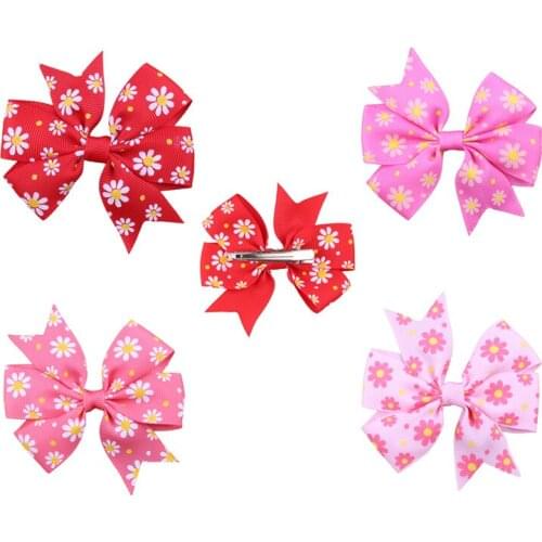 200 pcs/lot , Spring Flowers Ribbon Bow Tie Hair Clip , Vintage Flower Print Ribbon Hair Clip