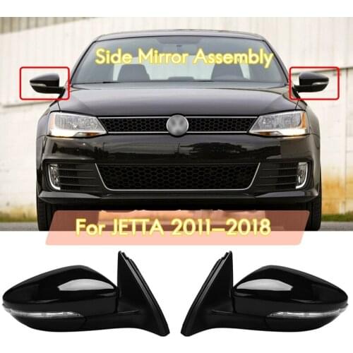 Rear View Mirror Assembly Power Glass Heated Turn Signal Foldable 8 Wires for JETTA 2011-2018 Black