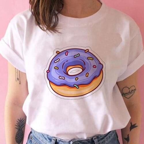 Retro Life New Women T Shirts Cartoon Colored Donuts Printed Vetement Clothes Casual Clothes O-Neck Retro Life T Shirt Trendy