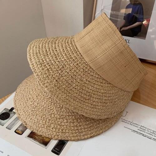 Korean Version Of Raffia Hand-woven Empty Top Cap Ladies Summer Casual Sunshade Sun Hat Outdoor Beach Hat Casquette Femme Ete