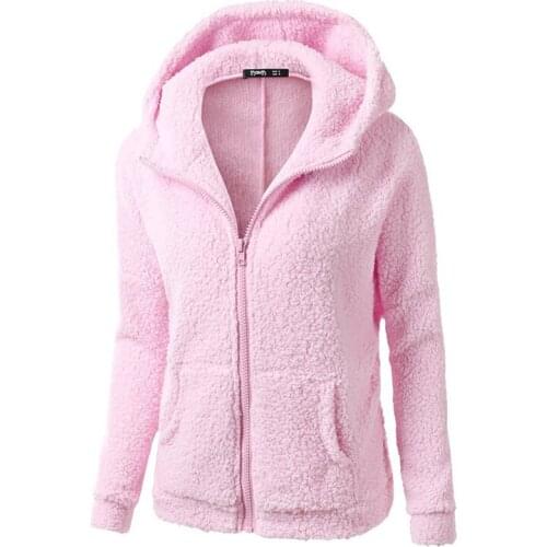 Winter Women Solid Color Jacket Thick Warm Fur Fleece Teddy Hooded Jacket Casual Autumn Female Coat Outerwear Veste Plus Size