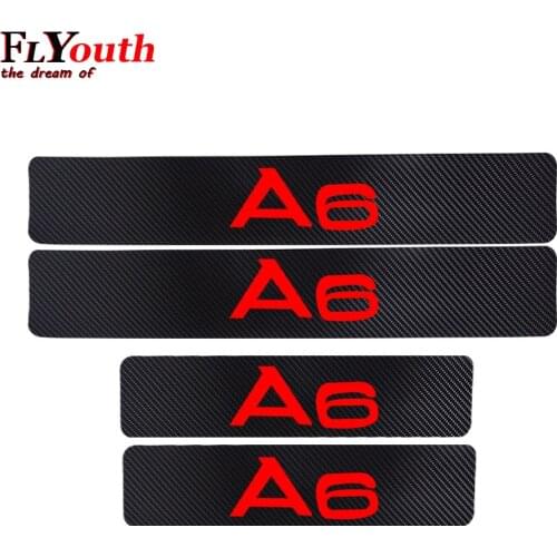 Car Styling For Audi A6 Carbon Fiber Vinyl Sticker Car Door Sill Protector Scuff Plate Door Sill Guard Car Accessories