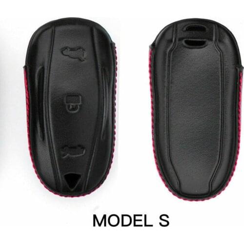With Key Chain Car Key Fob Case Cover Protected Bag 4D Convenient For Tesla Model S/X Fob Genuine Leather