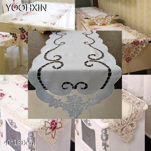 35*180cm Modern Blue Embroidery bed Table Runner flag cloth cover Easter Lace tea coffee tablecloth dining kitchen Wedding decor