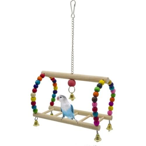 Parrots Toy Colorful Wooden Bead Birds Toy Suspension Bridge Hanging Staircase Ladder Swing Climbing Frame Toy Gift