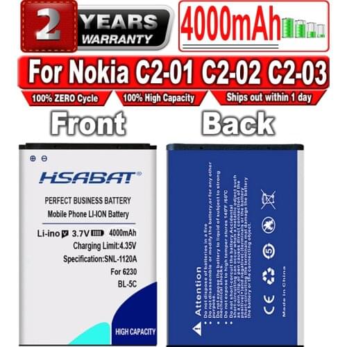 HSABAT 4000mAh BL-5C Battery for Nokia C2-01 C2-02 C2-03 C2-06 X2-01 5130 XpressMusic 6230i 1100 1108 1110 1112 1116 1200 1208