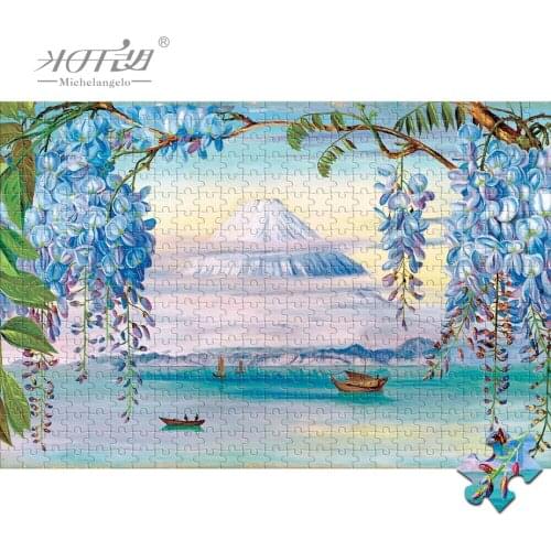 Michelangelo Wooden Jigsaw Puzzles 500 1000 Piece Mount Fuji Wisteria Flower Landscape Educational Toy Decorative Painting Decor