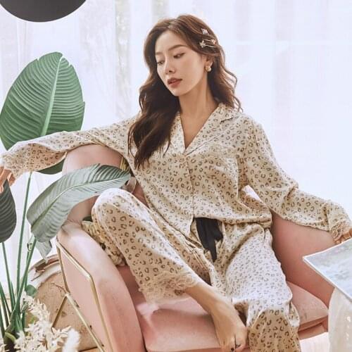 Lace Womens Silk Pajamas Sets Sexy Sleep Tops Woman Nightgowns Females Long Sleeve Sleepwear Ladies Home Pijama Loungewear