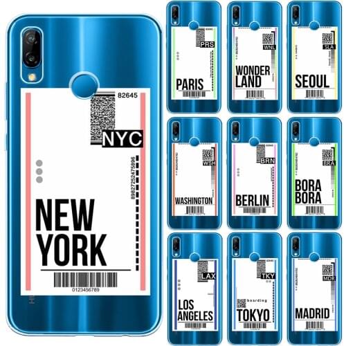 New York Fly Ticket Template Soft Silicone Case For Huawei P40 Lite E P10 P20 P30 Lite Pro P8 Lite Y9 2018 2019 Phone TPU Cover