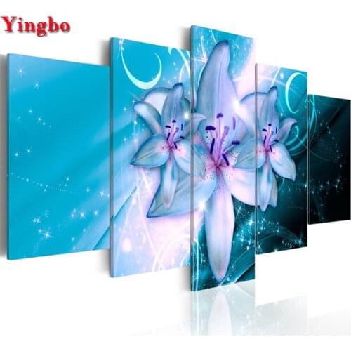 5pcs lily flower diamond embroidery full round diy diamond painting cross stitch square drill mosaic Home Decoration handwork